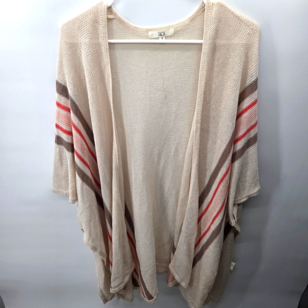 Jack Striped Cream and Coral Stripe Arm Button Kimono Cardigan Women's Small